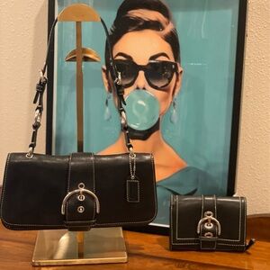 COACH Vintage 9739 Black Leather Soho Buckle Shoulder Bags With Matching Wallet